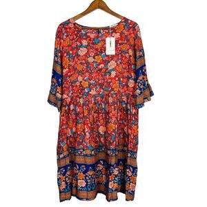 NEW! SMX Floral Midi Dress Prairie Short Sleeve - L